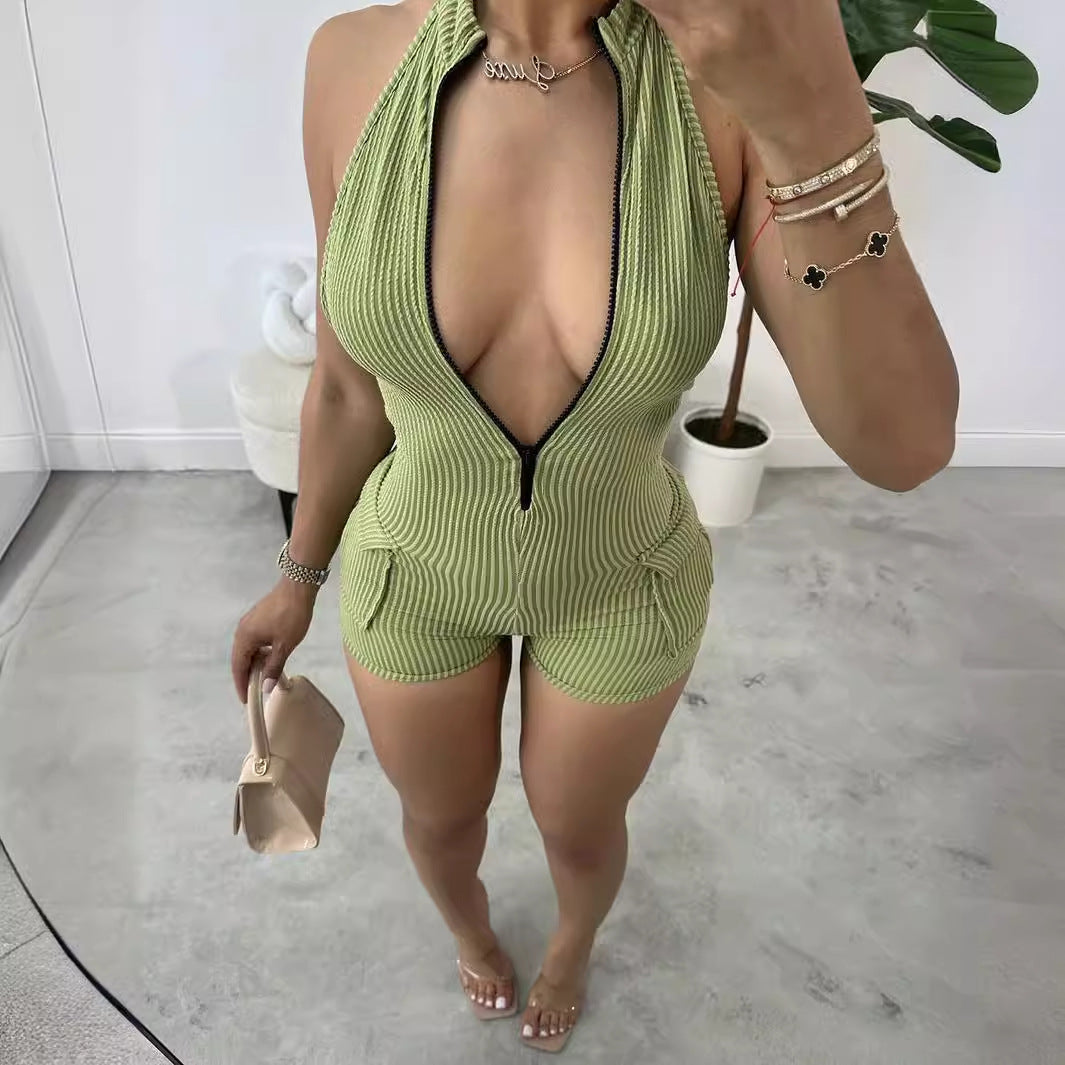 popular summer new New Popular trade zipper pit strip design sexy tight shorts onesie women's clothing