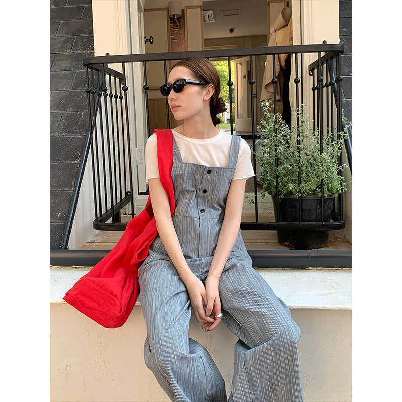 2025 THE MIND linen cotton striped casual overalls 205 summer new Korean version simple onesie 051AX