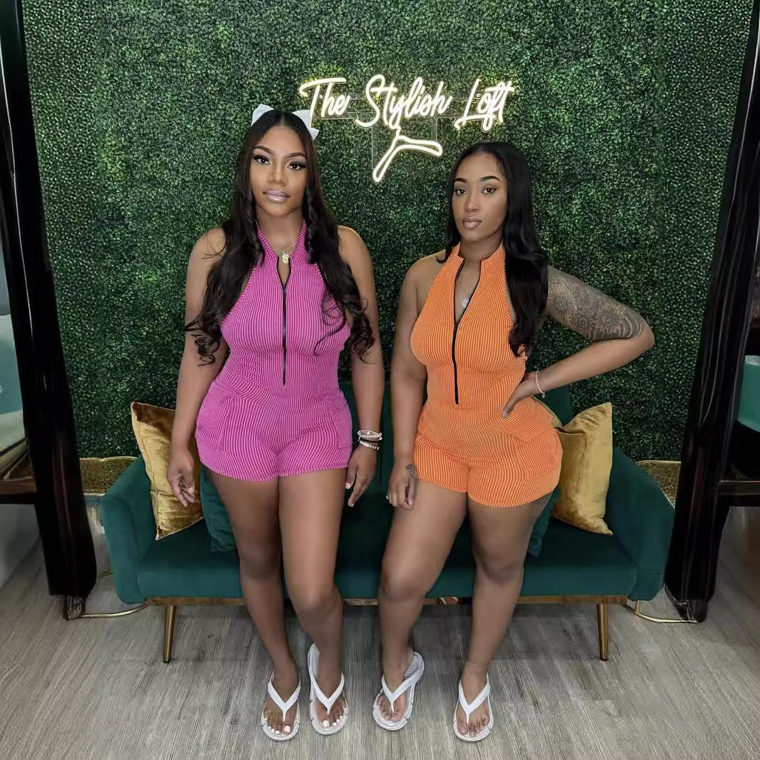 popular summer new New Popular trade zipper pit strip design sexy tight shorts onesie women's clothing
