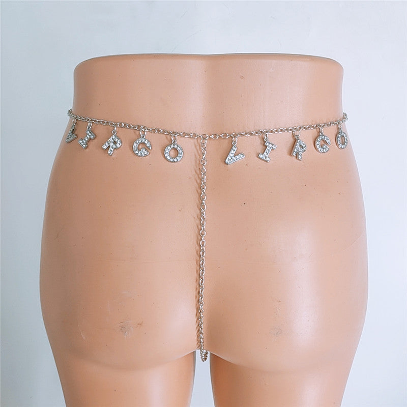 2025 ins New wild constellation underwear belt diamond letter combination thong chain waist chain fb1070