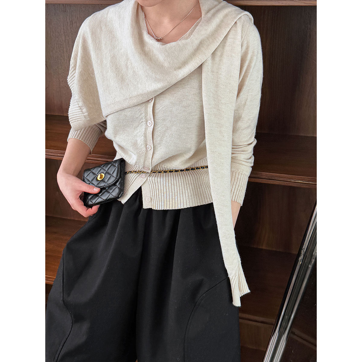 Luxi casual style stacked knitted cardigan + shawl two-piece set women's spring new sweater set top ss709