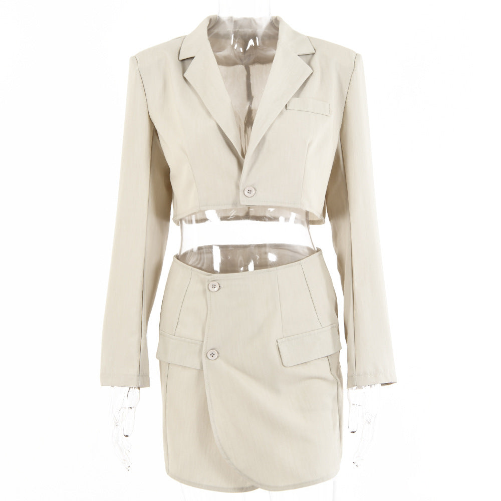 2025 ins summer new fashion casual suit women's long-sleeved cardigan one-button top hip skirt