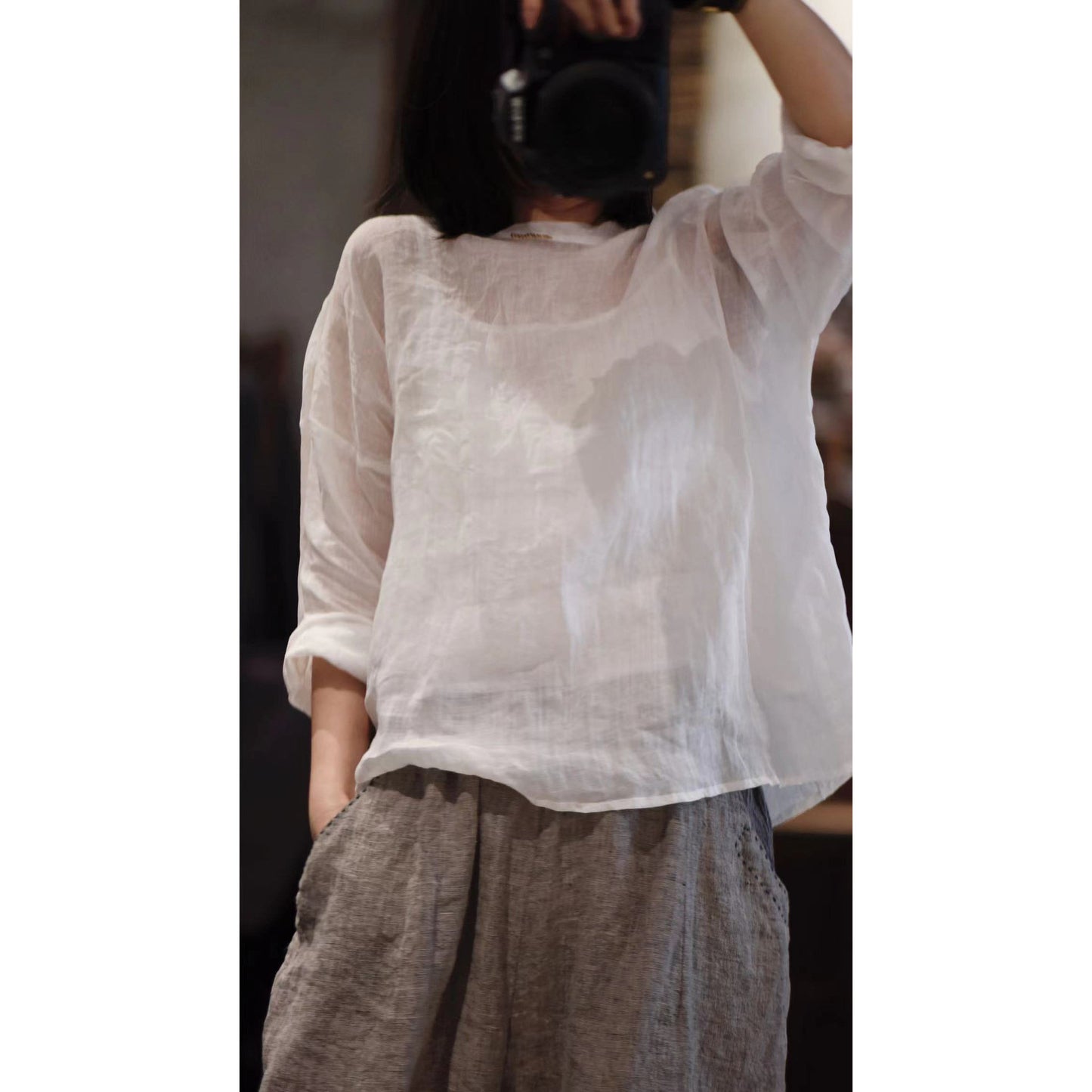 2025 22/5 small master, literary and retro light and casual pullover, one-word collar summer sunscreen ramie shirt