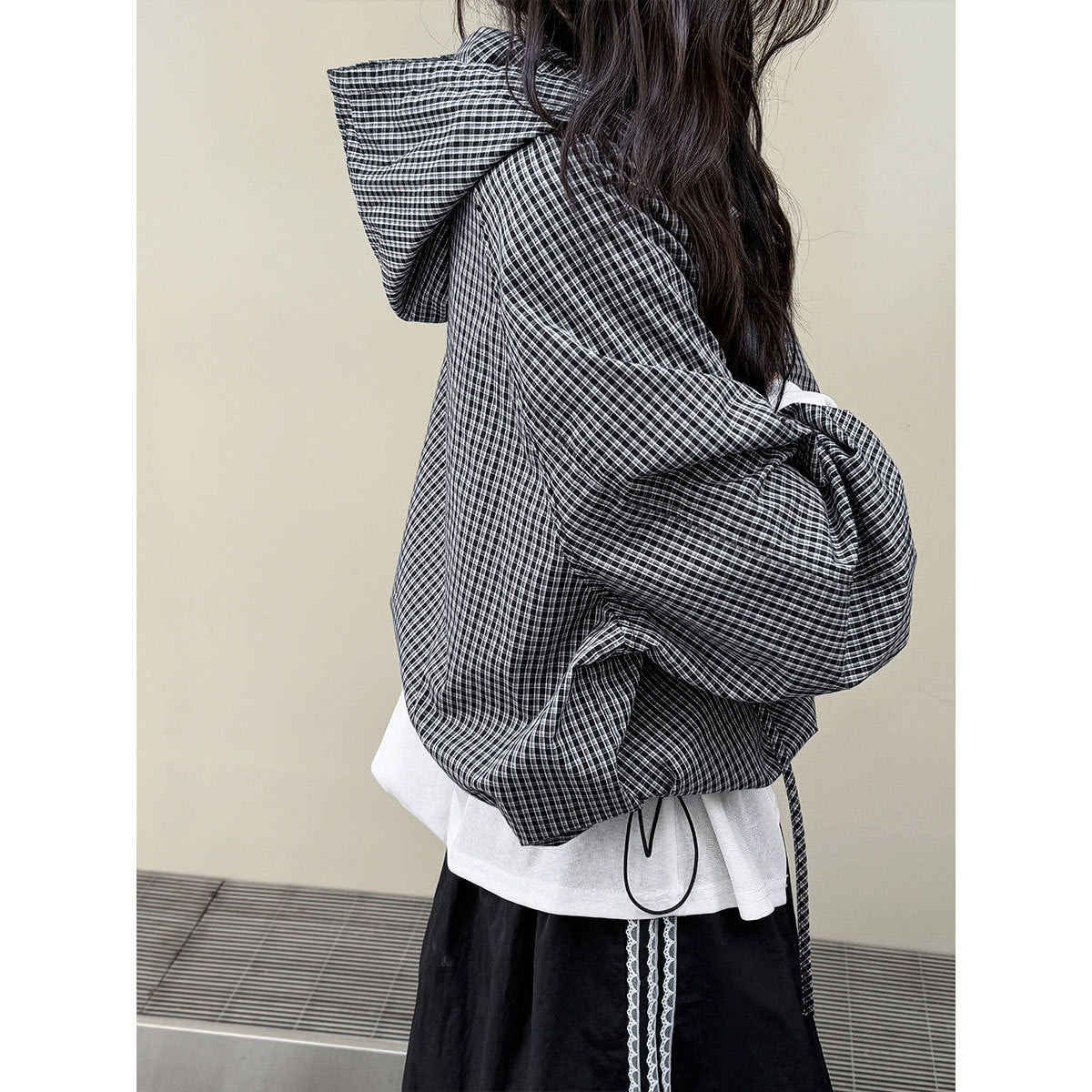Luxi, Korean retro hooded plaid shirt women's spring new casual loose lazy versatile coat 3530