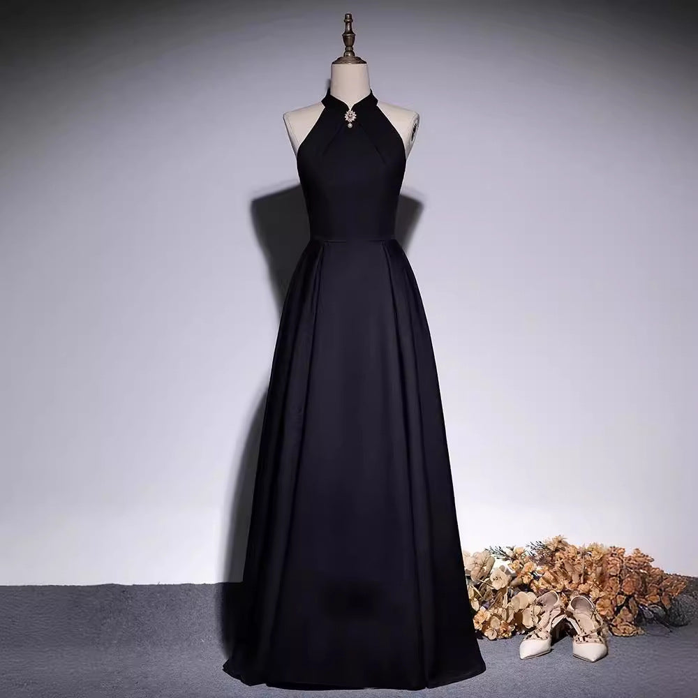 2025 Black evening dress female new high sense adult piano performance cello solo performance graduation