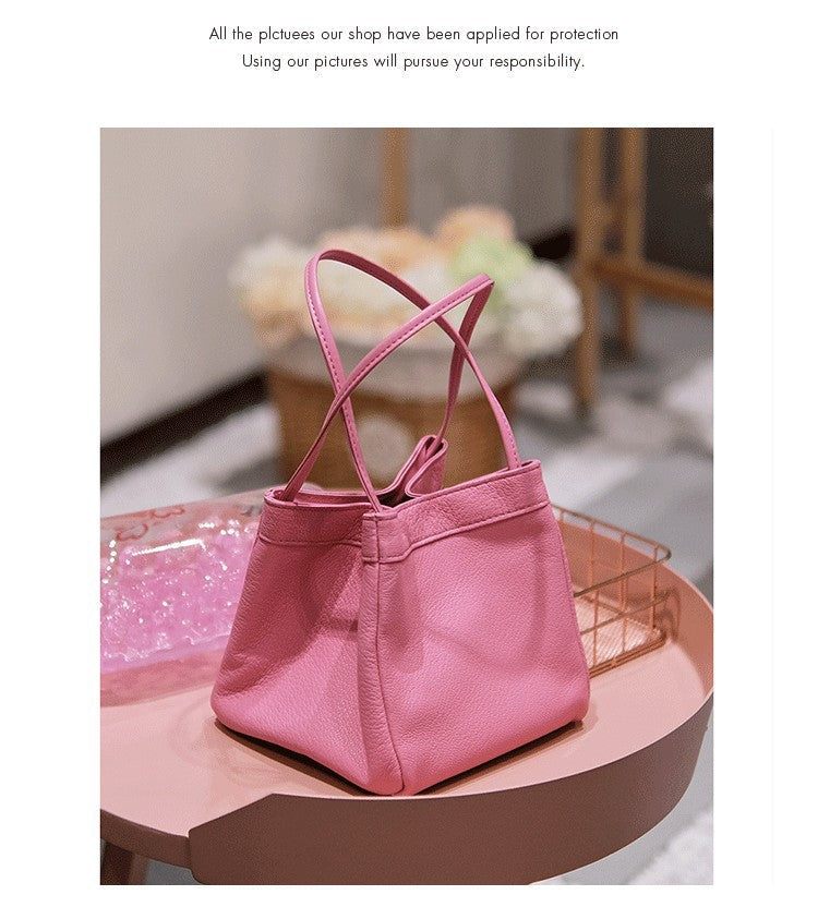 XIANGTUIBAO Women's Bag New Korean Style PU Leather Small Square Bag Versatile Hand Holding Bucket Bag Minority Fashion Textured Handbag