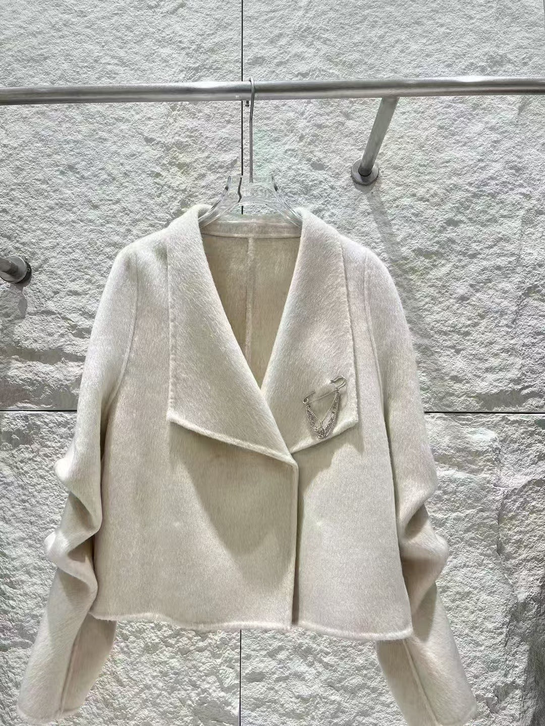 2025 Mulberry silk rabbit hair wool suit collar shoulder sleeve single-breasted double-sided wool coat woolen jacket to keep warm in autumn and winter