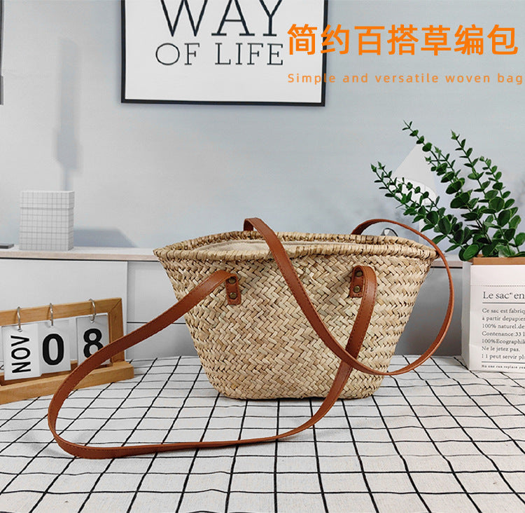 XIANGTUIBAO Straw Bag Ins Style Hand-Woven Large Capacity Hand Holding Crossbody Seaside Vacation Beach Bag Cross-Border One Piece Dropshipping