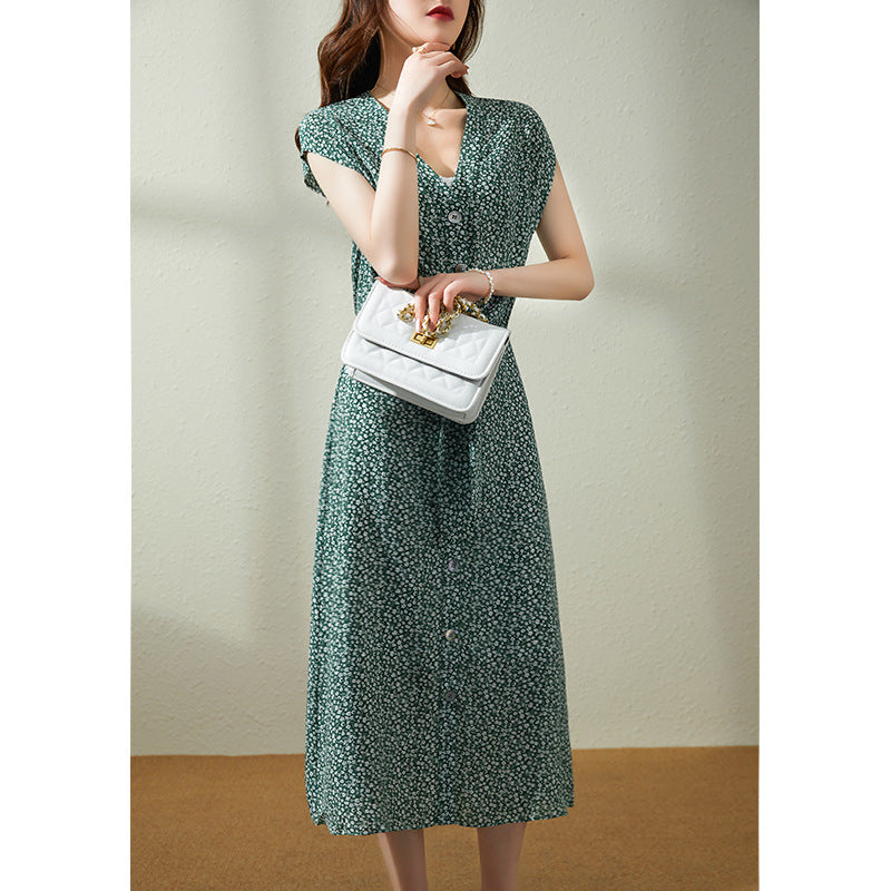 2025 Heavy silk dress summer new temperament young women's clothing tea break mulberry silk floral medium and long skirt
