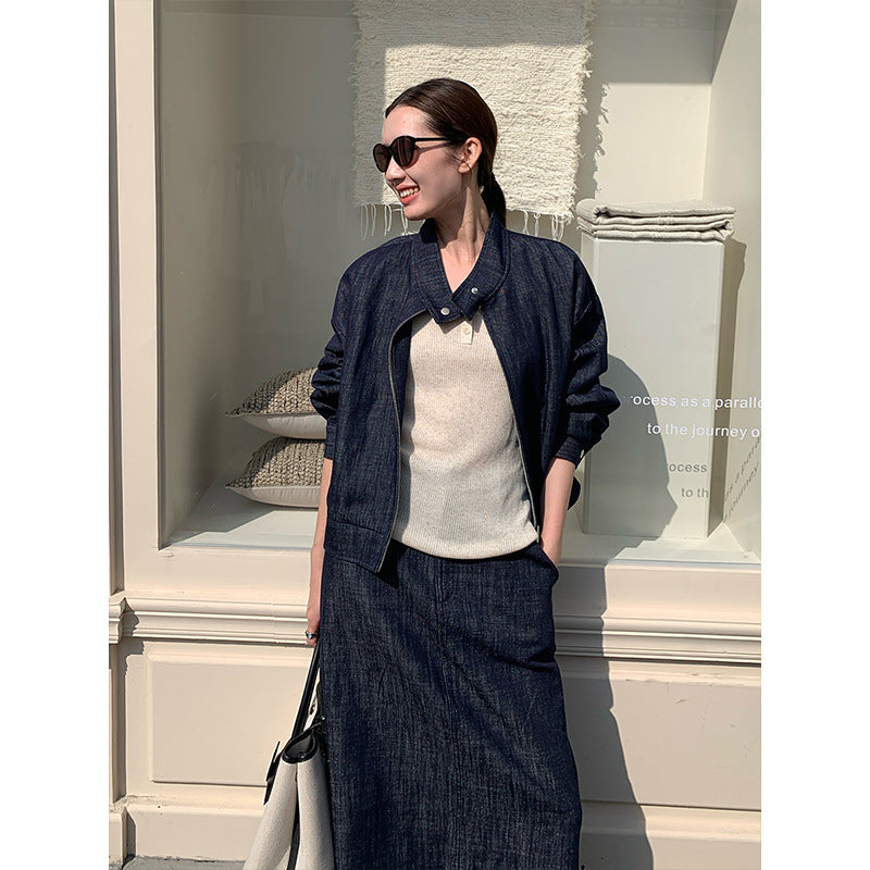 2025 THE MIND denim jacket + big swing skirt set 2025 early spring new casual fashion set T225
