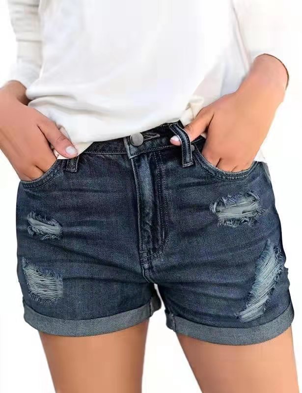 2025 2025 Popular trade ripped flanged denim shorts women