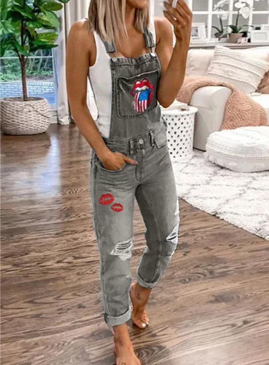 xiangtuibao Suspender Trousers for Women HOTan and NEWn New Wish Hot Sale Hot-Selling Floral-Print Washed Jeans