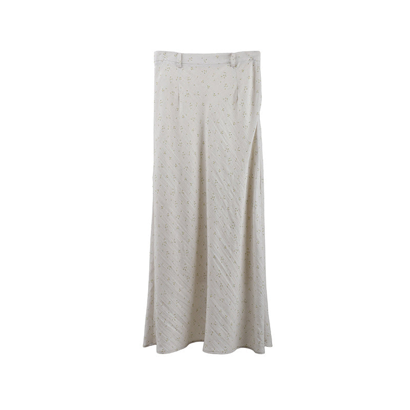2025 THE MIND Tencel linen floral skirt 2025 summer new high waist thin versatile A-shaped skirt 019AX