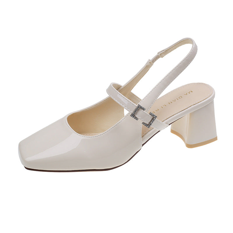 xiangtuibao Women's Chunky Heel High Heels Women's Fashion Shoes Summer New Sandals Female Temperament Back Empty Square Toe Mary Jane Shoes