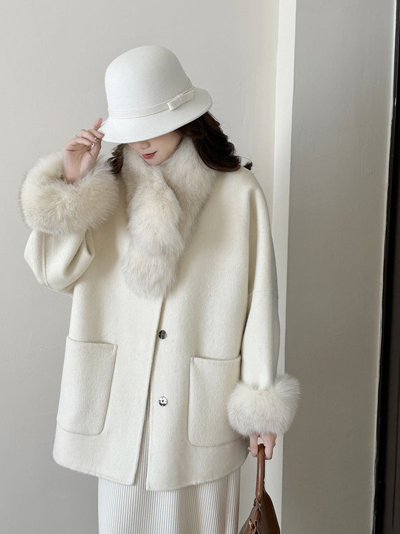 2025 Fox hair high-end temperament double-sided wool jacket woolen coat women's new autumn and winter Mao Mao new autumn and winter