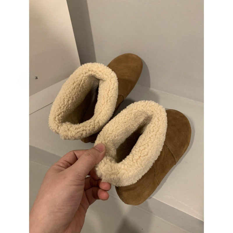 2025 Two-wear snow boots for women's winter popular new Mori retro fluffy short boots with velvet cotton shoes