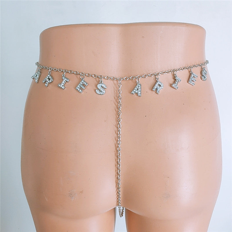 2025 ins New wild constellation underwear belt diamond letter combination thong chain waist chain fb1070