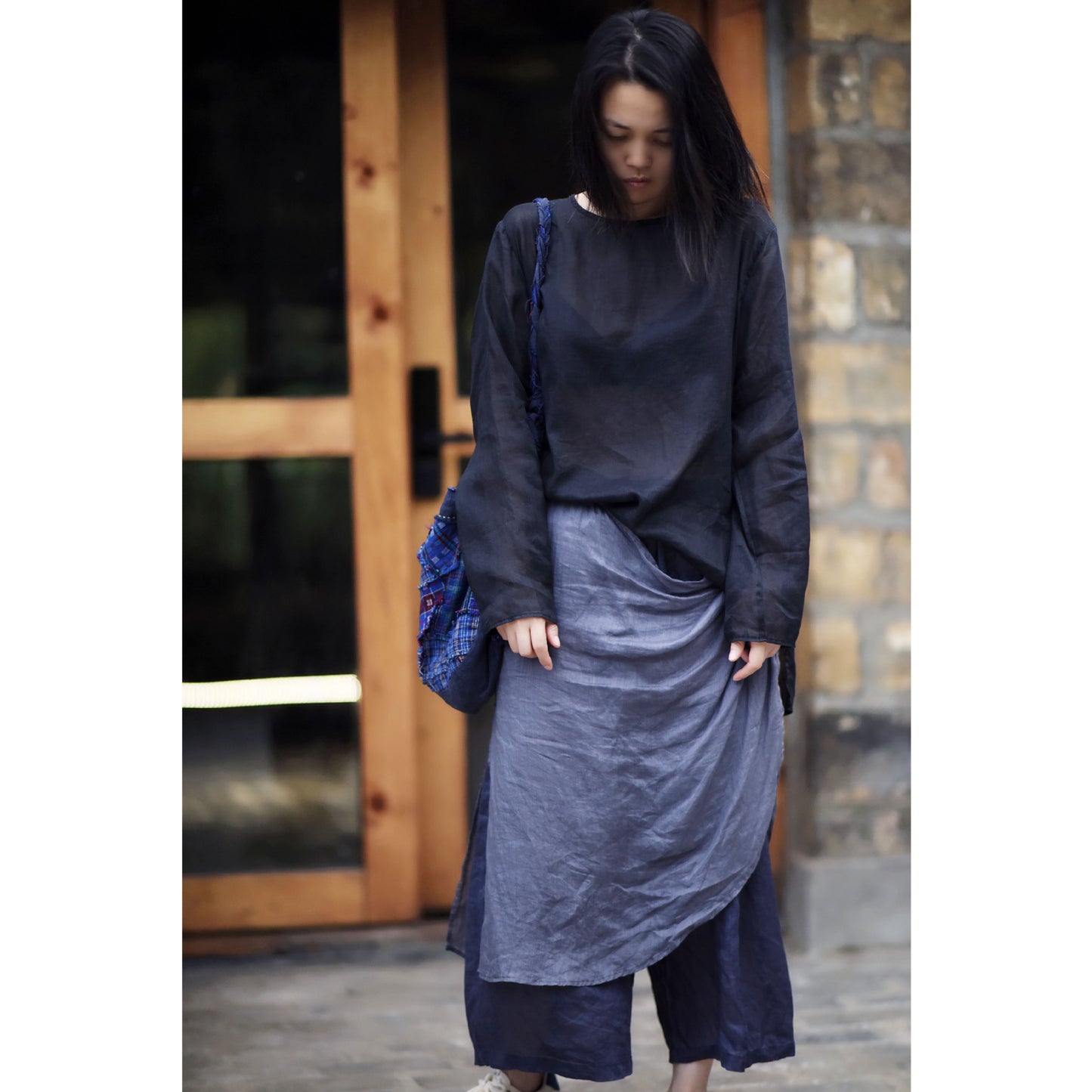 2025 21/8 Mori, Ramie, Early Autumn New Products Simple Literary Basic Crew Neck Pullover Bottom Shirt