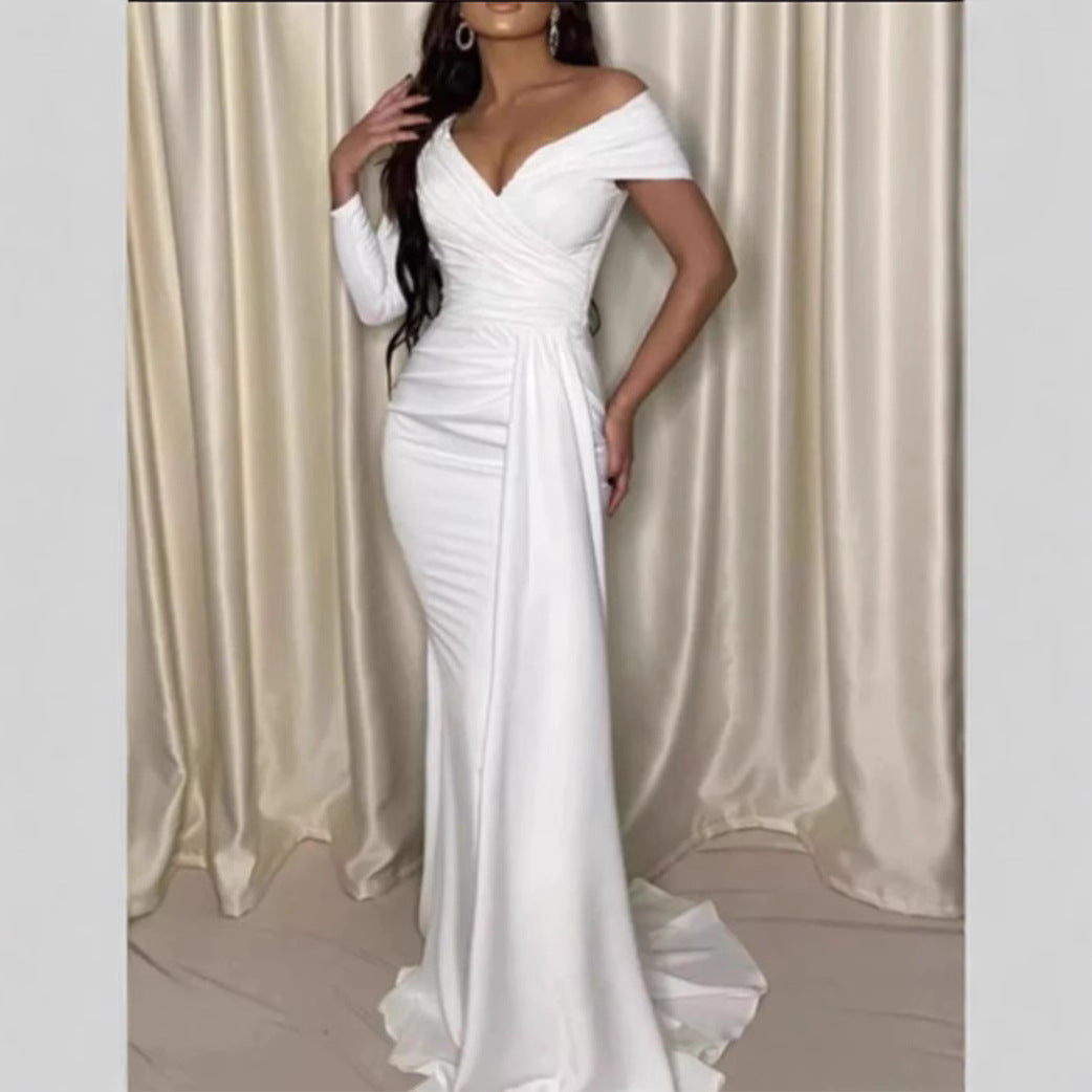 XIANGTUIBAO White evening dress popular new tube top suspender annual meeting studio art test performance banquet advanced texture dress