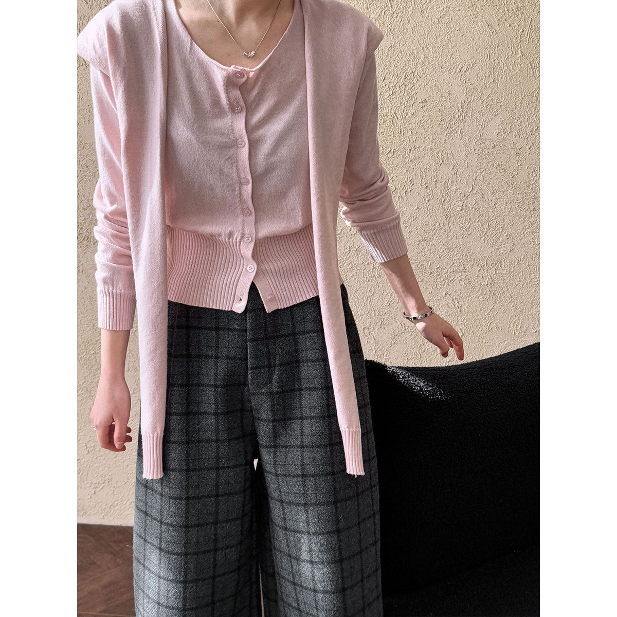 Luxi casual style stacked knitted cardigan + shawl two-piece set women's spring new sweater set top ss709