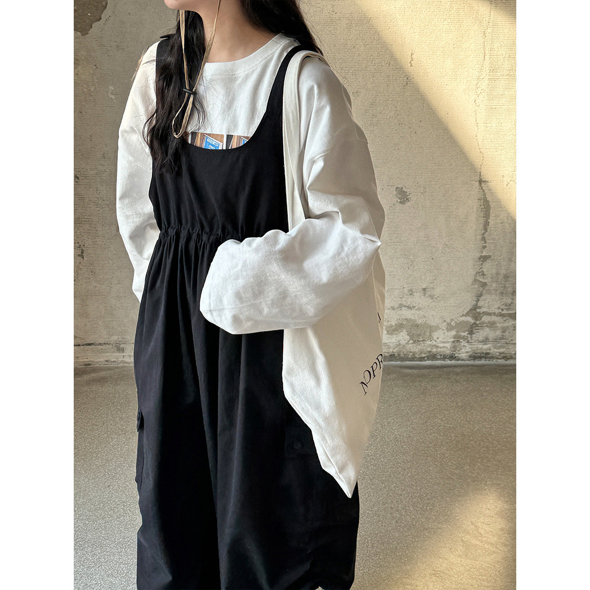 Luxi niche design street style tooling strap skirt women's spring 25 new casual loose high waist long dress 8717