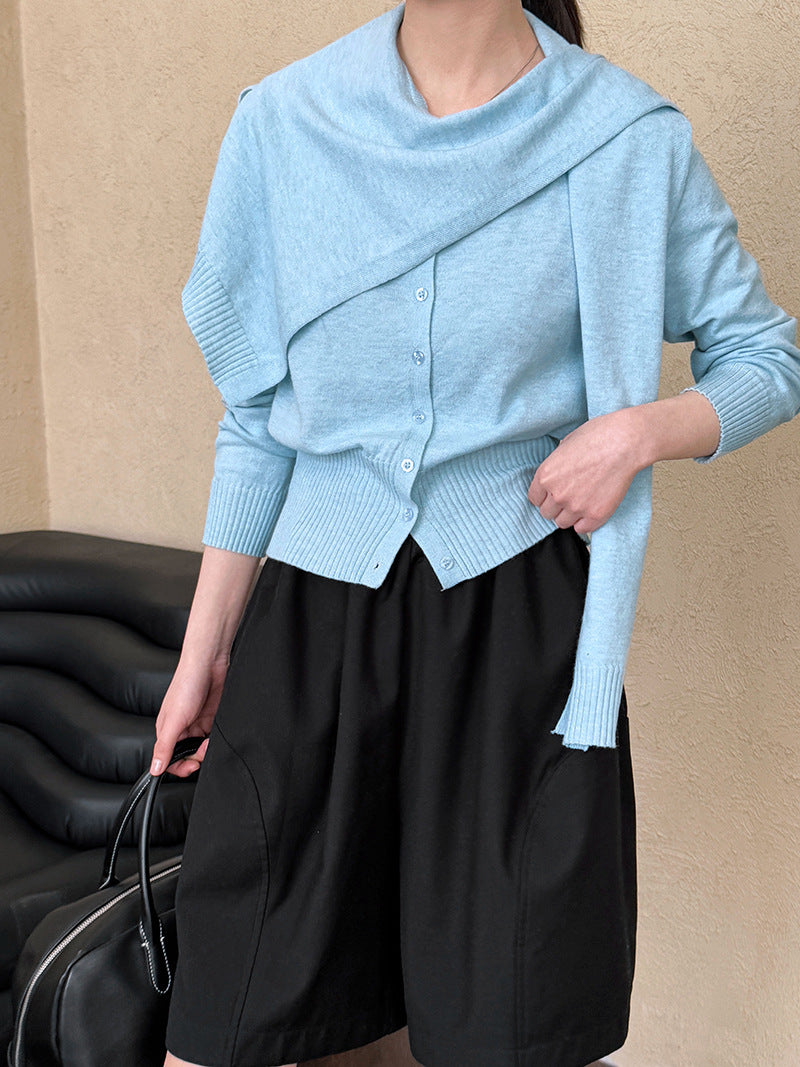 Luxi casual style stacked knitted cardigan + shawl two-piece set women's spring new sweater set top ss709