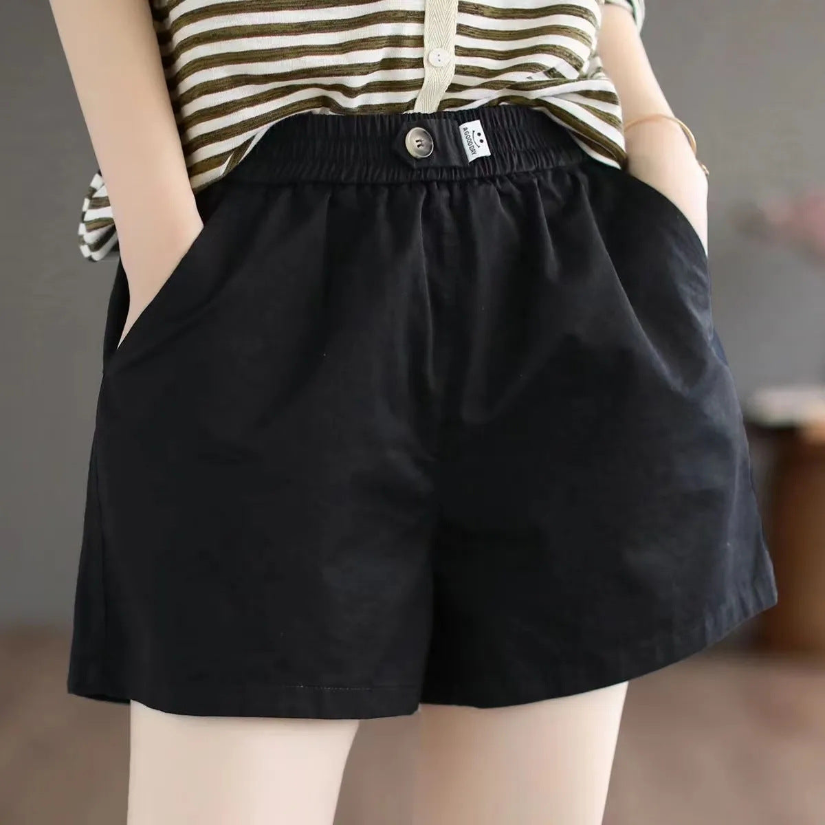 xiangtuibao Summer Pure Cotton Short Casual Pants Women's New Loose Slimming Wide-Leg Pants plus Oversized Girls Outer Wear Elastic Waist Shorts