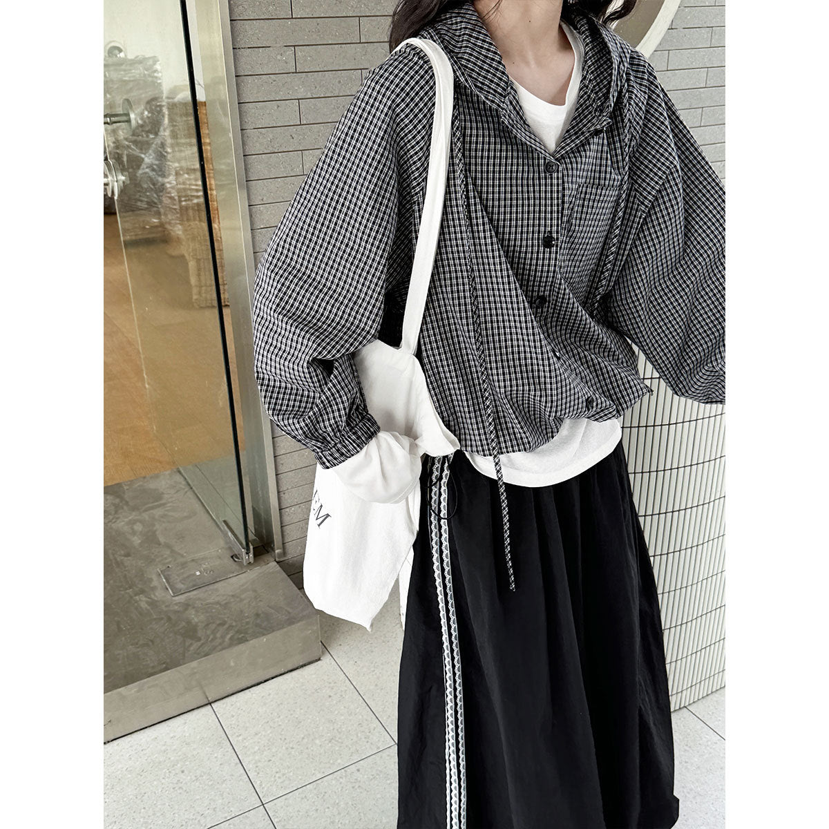 Luxi, Korean retro hooded plaid shirt women's spring new casual loose lazy versatile coat 3530