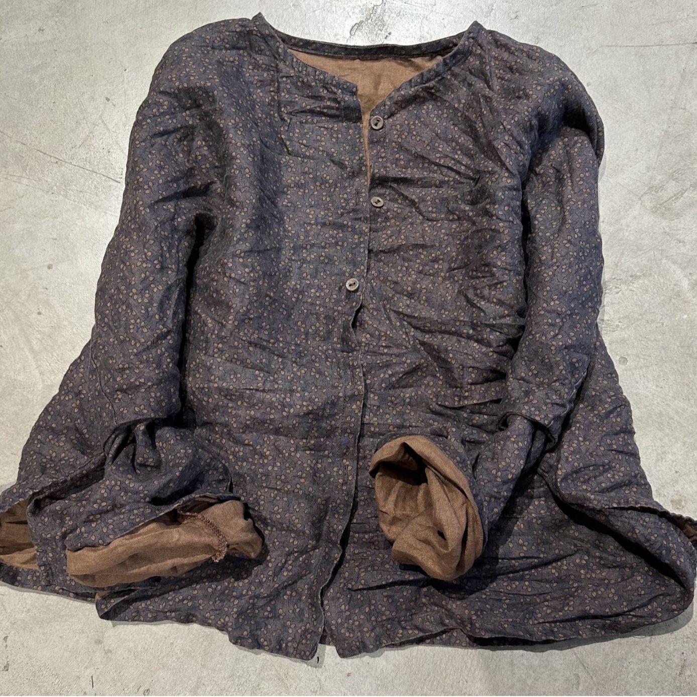 2025 23/8/Early Autumn/Early Autumn Literary Retro Linen Printed Cardigan Shoulder Crew Neck Shirt