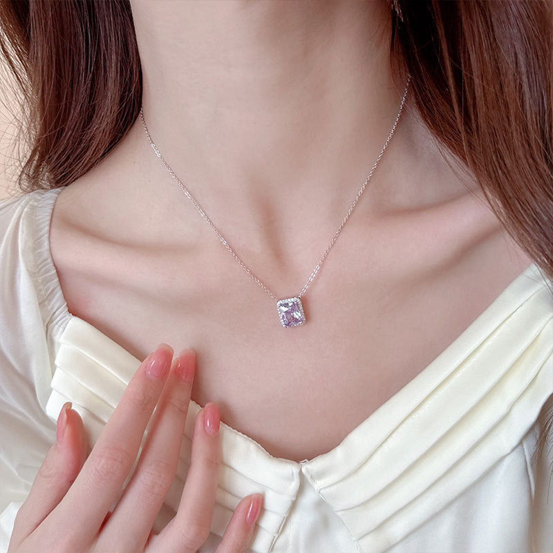 2025 Summer new niche high-end earrings necklace inlaid with square zircon collarbone chain simple square stud earrings set