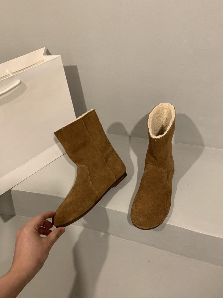 2025 Two-wear snow boots for women's winter popular new Mori retro fluffy short boots with velvet cotton shoes