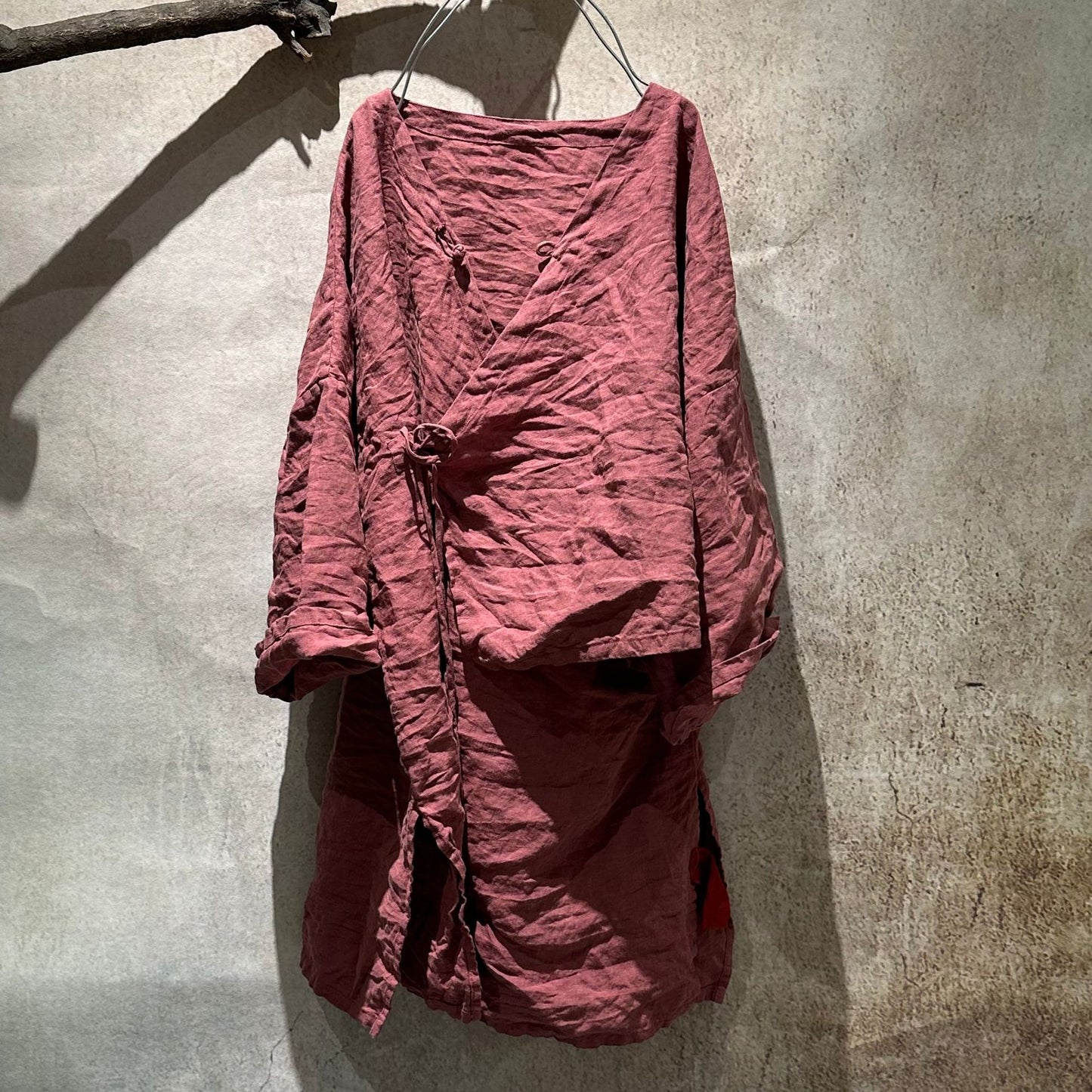 2025 25/4 Mulberry field, sand washed linen retro placket buckled medium robe