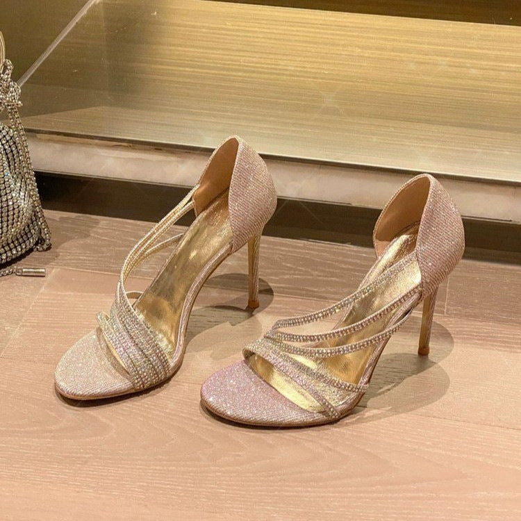 xiangtuibao Socialite Stiletto Rhinestone High Heels Summer New Niche Senior Fairy Sandals Wholesale