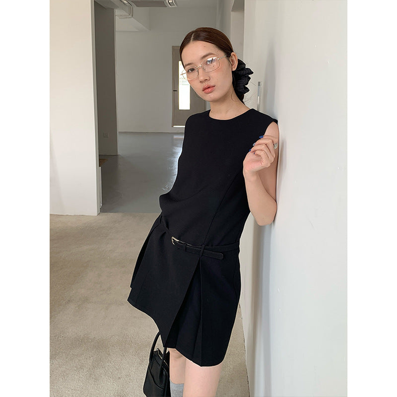 2025 THE MIND high-end simple dress 2025 summer new product with belt and thin sleeveless skirt T235