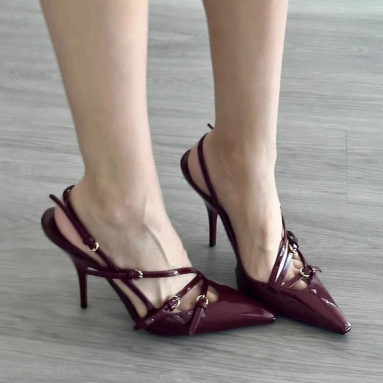XIANGTUIBAO Pointed Toe High Heel Sandals for Women Spring New Fairy Style Buckle Stiletto Heel Fashion Leisure Pump Sandals