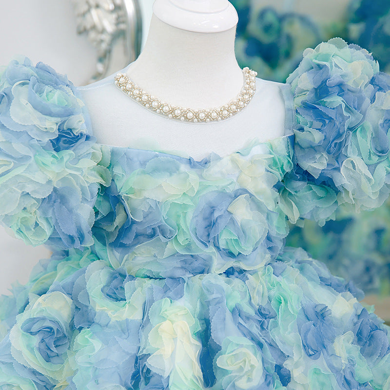 Xiangtuibao One Year Old Celebration Dress New Girls Colorful Petals Children's Dress Little Girl Birthday Fashionable Princess Dress Summer