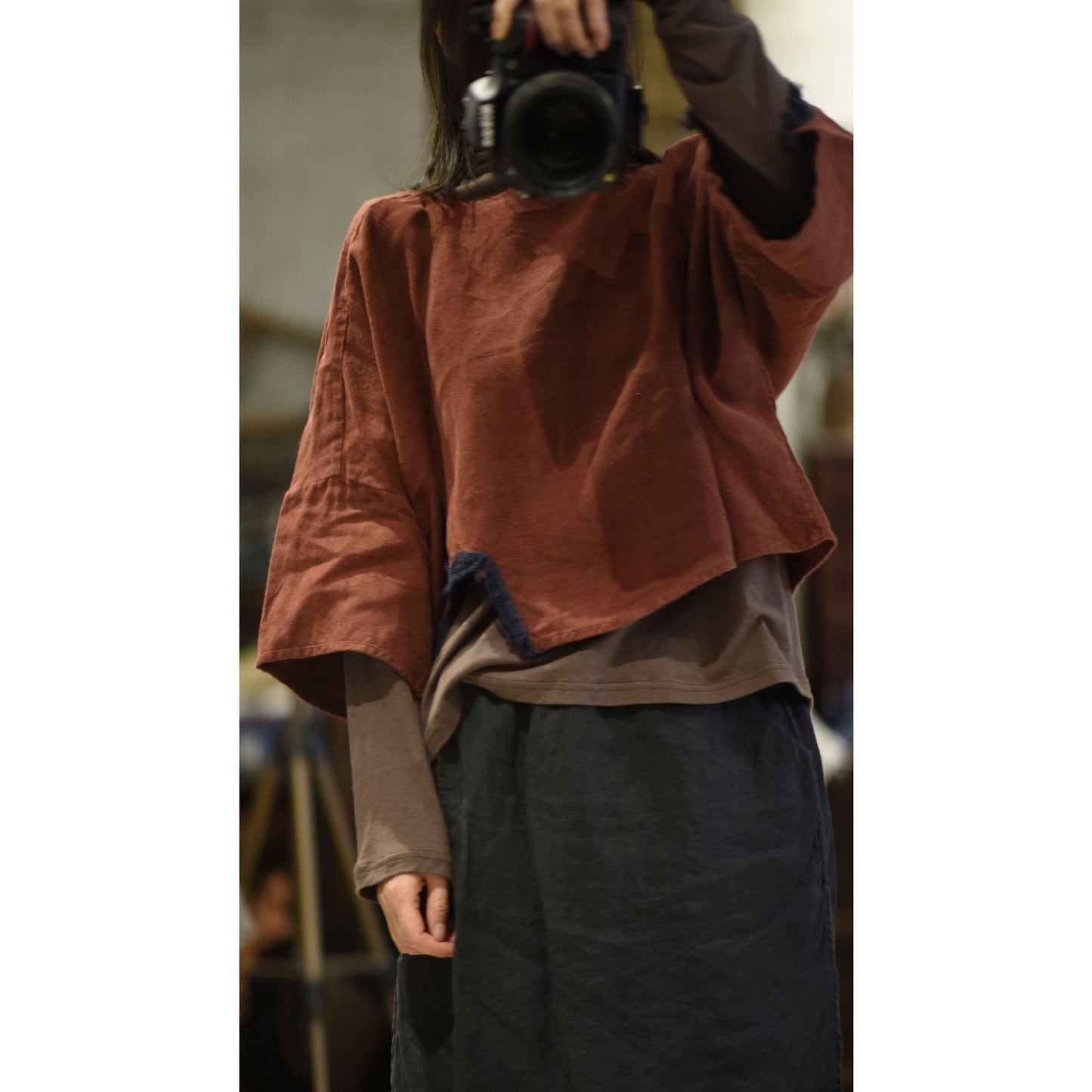 2025 22/8 Xiaohe, early autumn literary and retro linen round neck pullover shoulder seven-quarter sleeve short linen shirt
