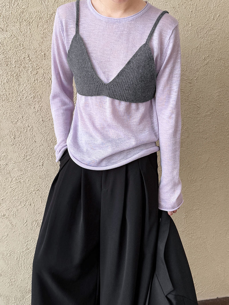 Luxi Korean sling vest + crew neck knitted sweater set for women's spring new contrasting colors stacked two-piece set ss708
