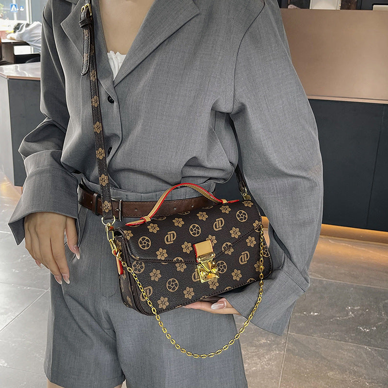 2025 Crossbody bag popular high-end contrasting color printing small square bag retro fashion temperament bag Crossbody women versatile