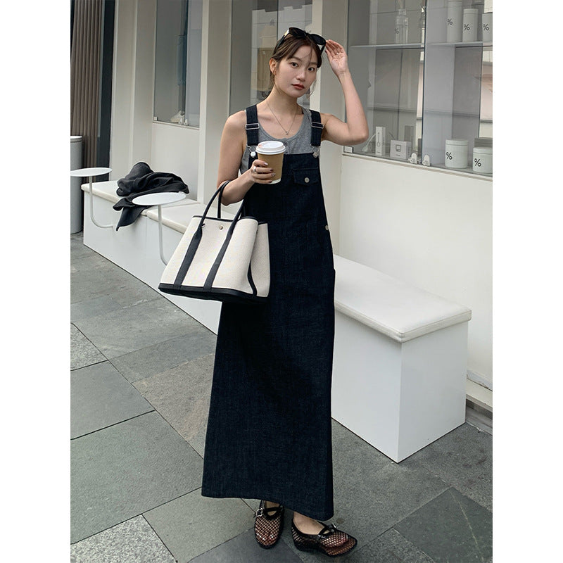 2025 THE MIND denim strap skirt 2025 thirteen lines early spring new Korean version design long suspender skirt T211