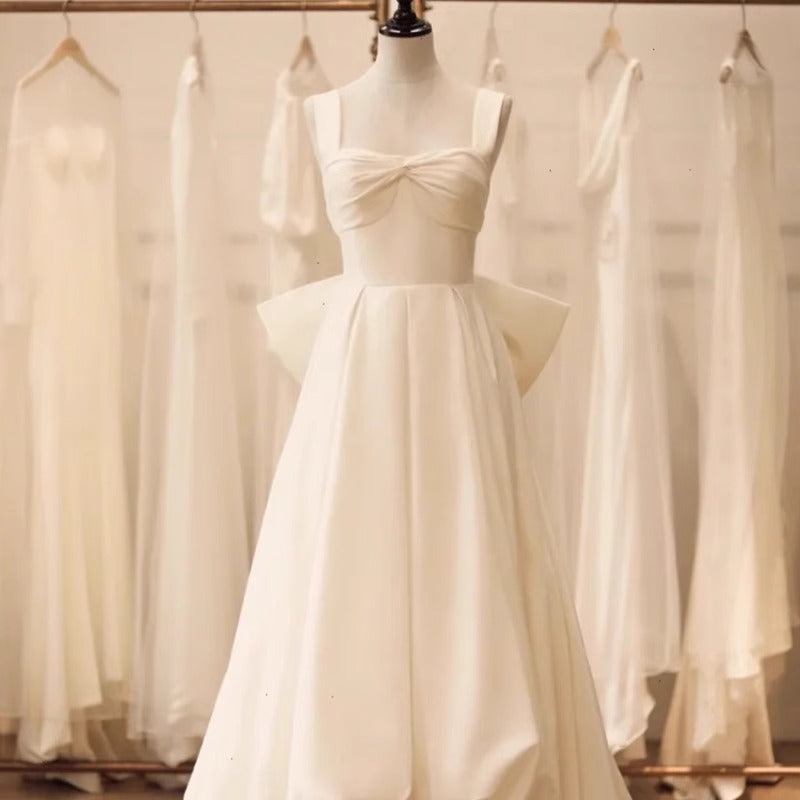 2025 Satin light wedding dress Bridal simple suspender satin backless super fairy go out Sansen welcome Hepburn dress