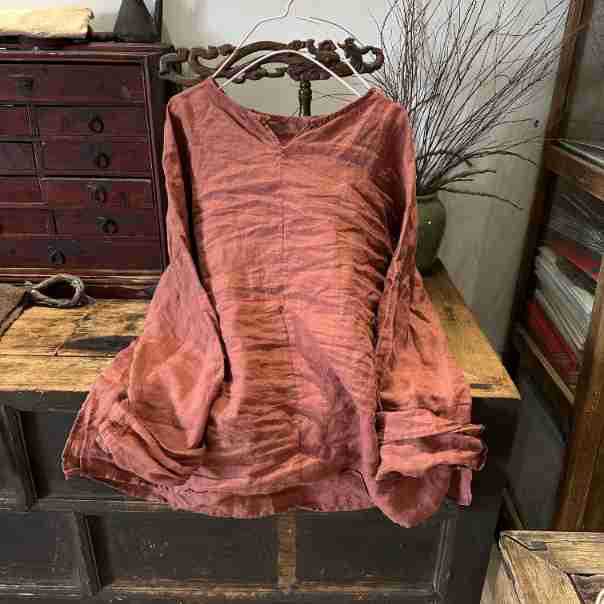 2025 22/12 Winter Solstice/Early Spring Simple Literary Thick Ramie Pullover Solid Color Shoulder Shirt