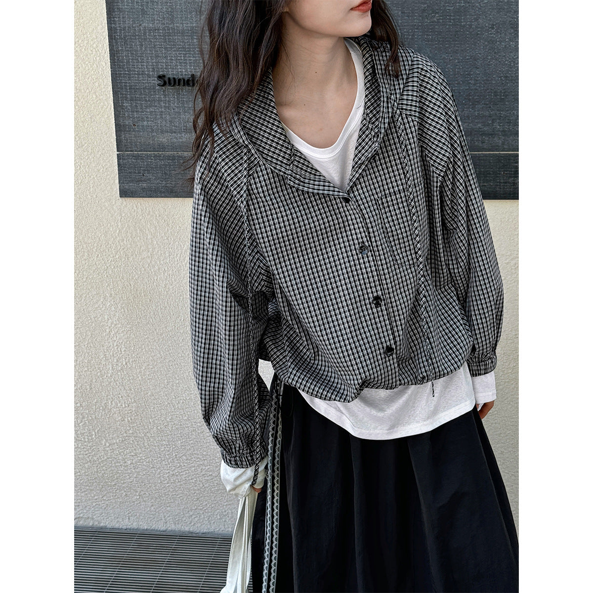 Luxi, Korean retro hooded plaid shirt women's spring new casual loose lazy versatile coat 3530