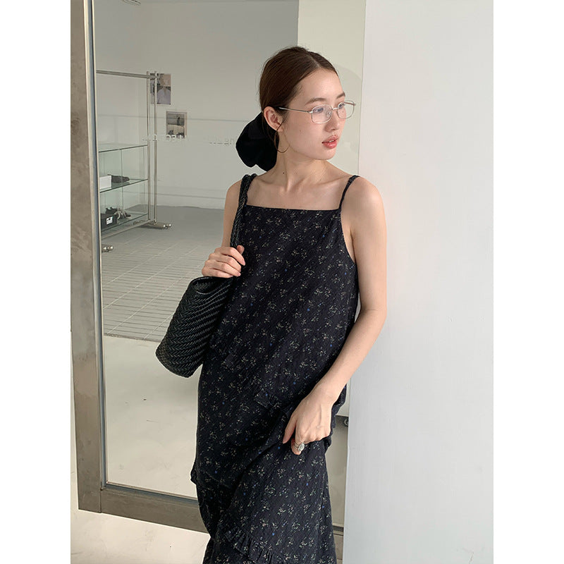 2025 THE MIND floral suspender skirt 2025 thirteen lines summer new design long dress 025AX