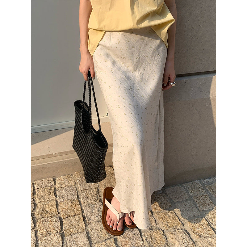2025 THE MIND Tencel linen floral skirt 2025 summer new high waist thin versatile A-shaped skirt 019AX
