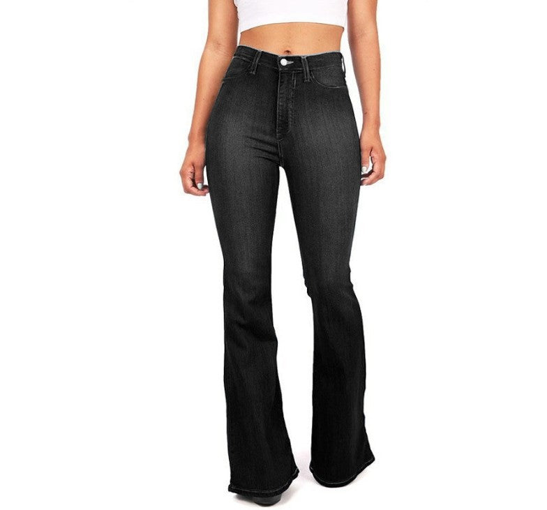 2025 2025 Popular trade high-waisted and slightly pulled jeans for women's spring and autumn wide-legged and thin long flared pants in summer