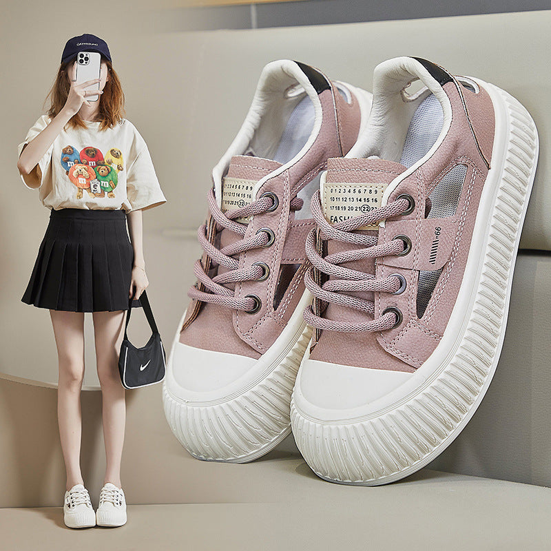 2025 summer new Korean version ins breathable little white shoes women's hollow casual board shoes thick-soled versatile muffin shoes M15