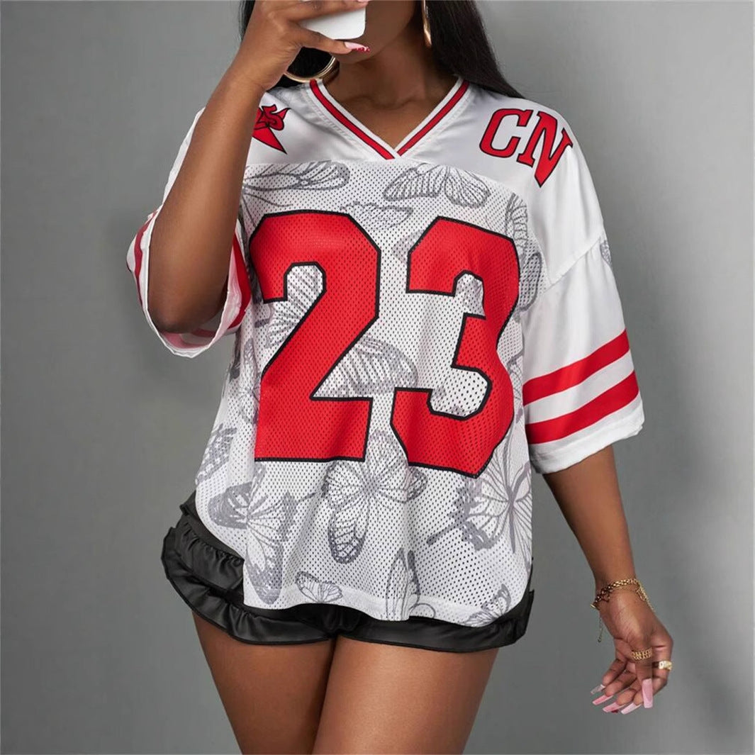 summer new women's clothing New Popular trade fashion trend casual loose printing hollow T-shirt short sleeve