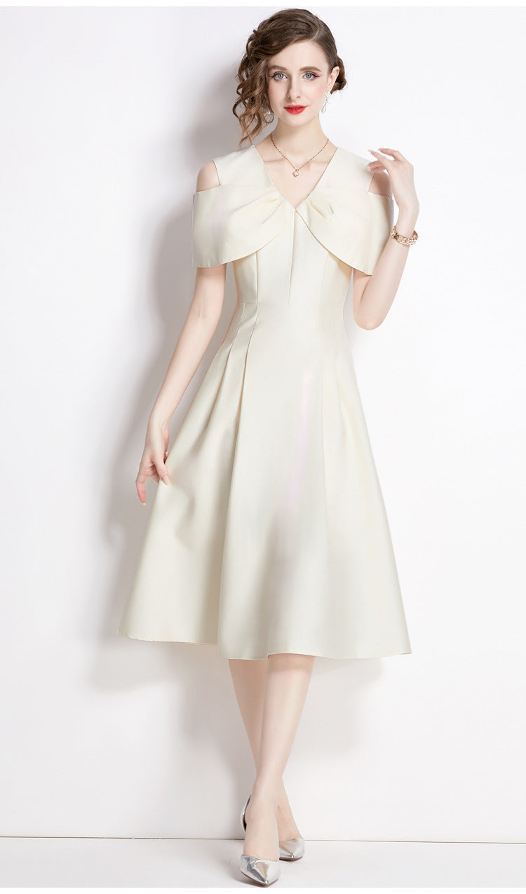Elegant celebrity temperament feminine dress high-end bow waist dress dress annual meeting big swing dress