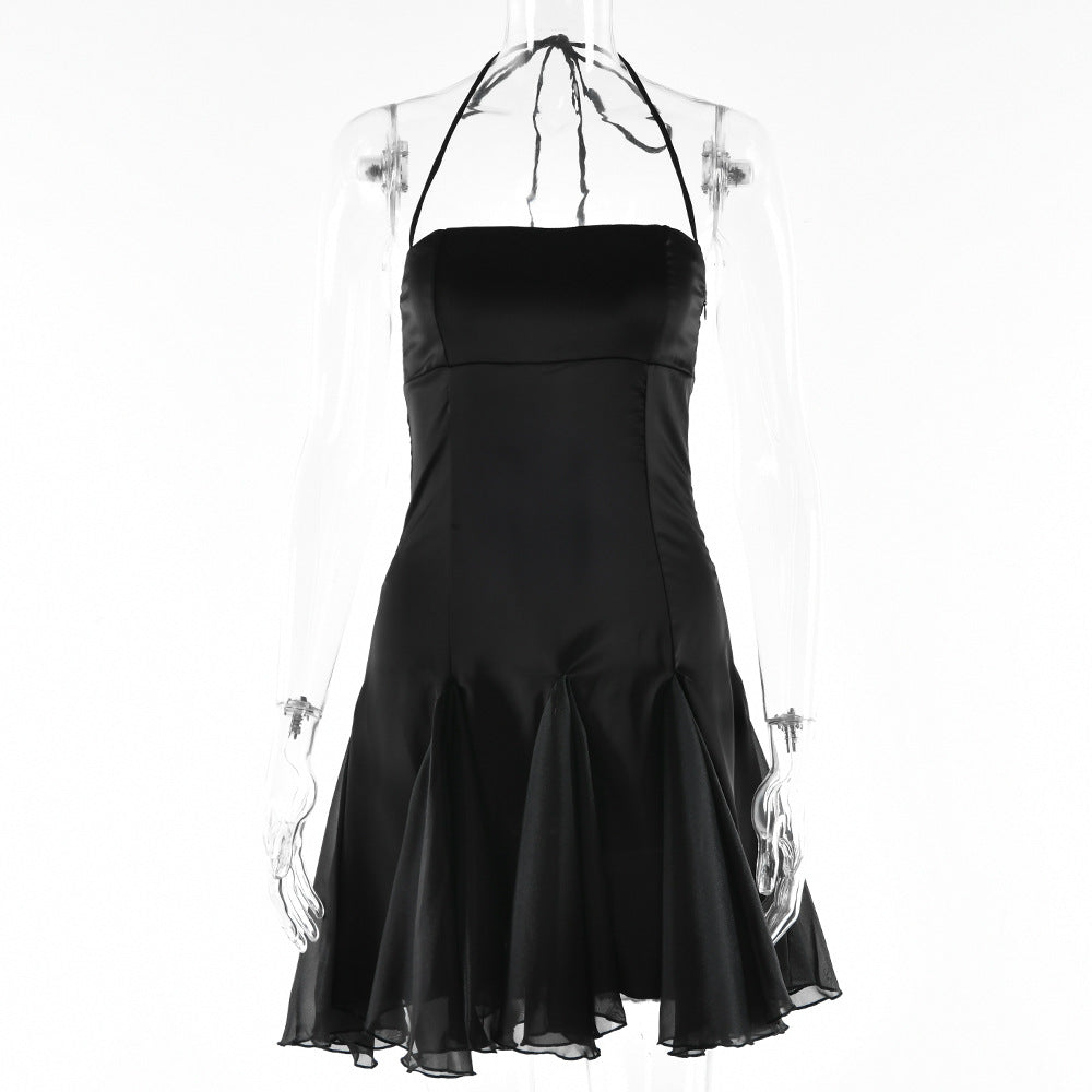 2025 New women's clothing sexy pure desire Spice Girls ruffle edge short skirt one-word collar backless neck dress